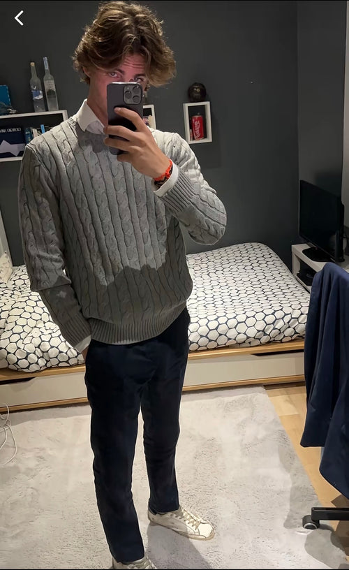 Pull en Maille Torsadée Gris