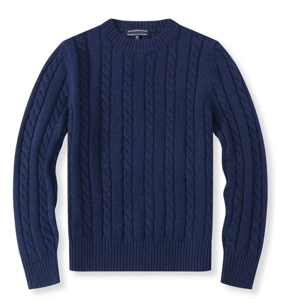 Pull en Maille Torsadée Bleu Marine